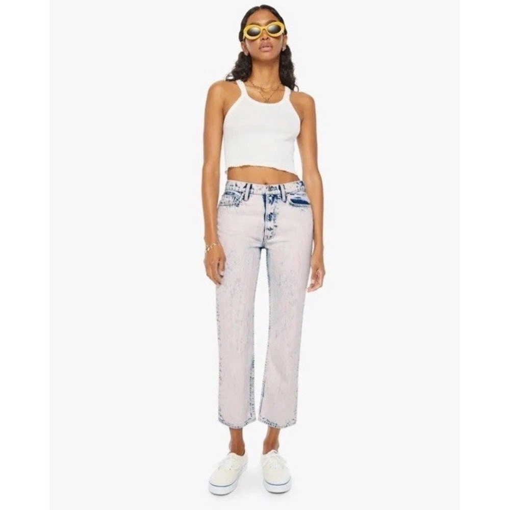 Mother High Waisted Rider Ankle Paint on My Palette Wash Pink Jeans Size 28 NWOT